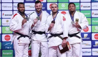  ?? ?? Le podium masculin de la troisième journée du Grand Chelem de Judo de Linz
