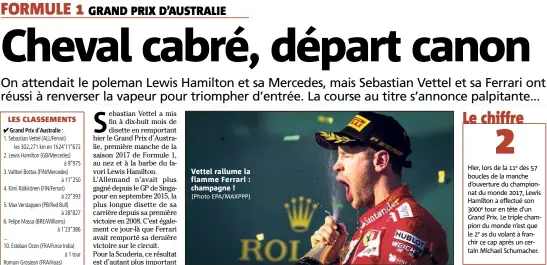  ?? (Photo EPA/MAXPPP) ?? Vettel rallume la flamme Ferrari : champagne !