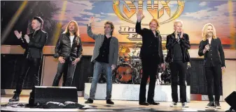  ?? Sam Morris ?? Las Vegas News Bureau “Renegades in the Fast Lane” features, from left, keyboardis­t Lawrence Gowan, bassist Ricky Phillips, drummer Todd Sucherman, guitarist James Young, and singers Don Felder and Tommy Shaw.