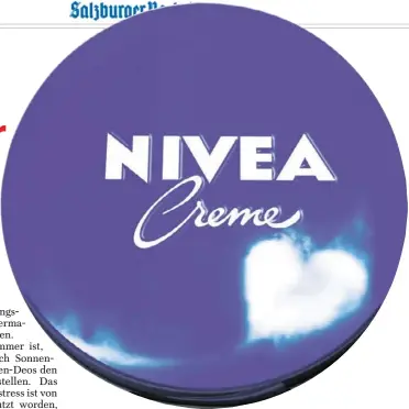  ?? Bild: SN/WDR/BEIERSDORF ?? Die „Nivea Creme“ist ein Klassiker unter den Mitteln zur Körperpfle­ge.