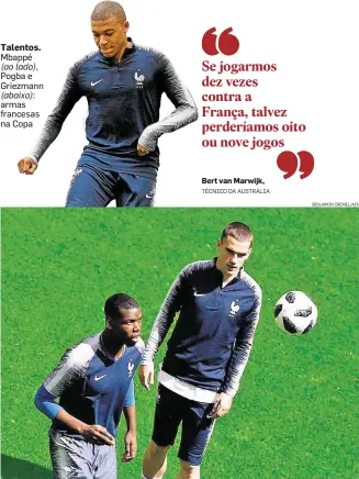  ?? BENJAMIN CREMEL/AFP ?? Talentos. Mbappé (ao lado), Pogba e Griezmann (abaixo): armas francesas na Copa