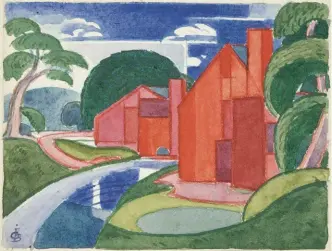  ??  ?? Oscar Bluemner (1867-1938), Tars, Azlo “Flach” Soho Fat Mill, 1920. Watercolor on paper,
37/8 x 5 in.