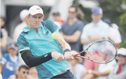  ?? Picture: AFP ?? WITH INTEREST. South Africa’s Kevin Anderson returns to Latvia’s Ernests Gulbis during their second-round match at the US Open in New York on Wednesday.