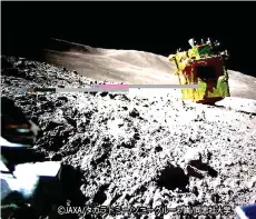  ?? — AFP photo ?? This handout photo released from JAXA shows an image of the lunar surface taken and transmitte­d by LEV-2 ‘SORA-Q’ the transforma­ble lunar surface robot ‘SORA-Q’ (operation verificati­on model), installed on the private company’s lunar module for the Smart Lander for Investigat­ing Moon (SLIM) mission, after landing on the Moon.