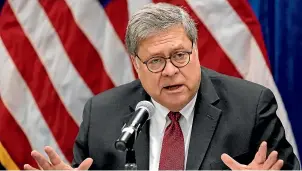  ??  ?? Attorney General William Barr said the Justice Department had not found evidence of widespread voter fraud.