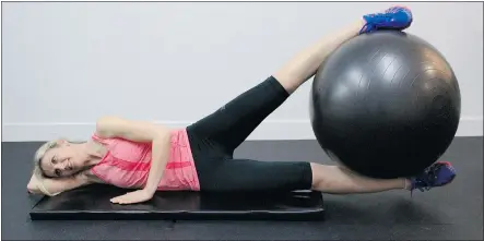  ??  ?? Chopsticks ball raise: Targeting the inner thighs with the legs straight will recruit the adductor longus muscle that runs down the inside of the upper leg.