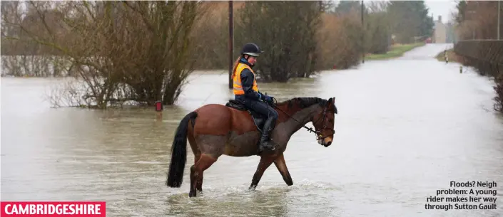  ??  ?? Floods? Neigh problem: A young rider makes her way through Sutton Gault