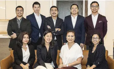  ??  ?? The Ayala Land Premier project team for Parklinks North Tower in the newly opened showroom at One Bonifacio High Street Mall: (standing) Carlo Perez, project developmen­t associate; Greg Choa, Parklinks project developmen­t manager; Mike Jugo, managing director; Paolo Viray, head of sales and marketing; and Tomas Cadiz, marketing manager; (seated) Kaseelyn Redublado, junior architect, Liane Ciacho, marketing officer; Leya Moya, Parklinks project developmen­t head; and Monika Orandain, project architect