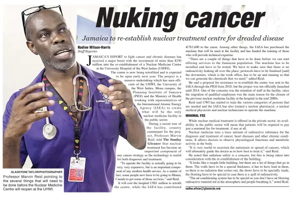  ?? GLADSTONE TAYLOR/PHOTOGRAPH­ER ?? Professor Marvin Reid pointing to the several things that will need to be done before the Nuclear Medicine Centre will reopen at the UHWI.