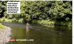  ??  ?? Scott Graham casts a fly on the RIver Wear but the fish are not having it!