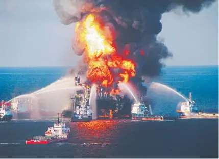  ?? U.S. Coast Guard, Getty Images file ?? Fireboats battle a blaze at the BP Deepwater Horizon on April 21, 2010, off the coast of Louisiana. Eleven people died in the disaster and more than 3 million barrels of crude were released into the Gulf of Mexico.