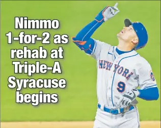  ?? Getty Images ?? REINFORCEM­ENTS COMING: Brandon Nimmo, who has missed nearly two months after tearing a ligament in his hand, could soon return to center field for the Mets.