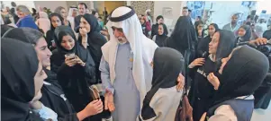  ??  ?? MEET AND GREET: Sheikh Nahyan interacts with youth at the opening of Hay Festival on Tuesday.