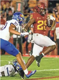  ?? ZACH BOYDEN-HOLMES/USA TODAY NETWORK ?? Iowa State running back Breece Hall has scored at least one touchdown in 17 straight games, the longest streak in Big 12 Conference history.