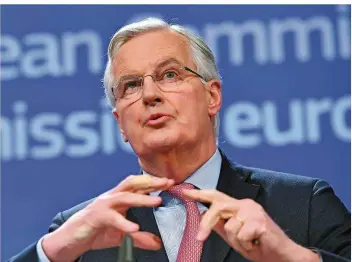  ?? FOTO: EMMANUEL DUNAND/AFP ?? Der EU-Chefunterh­ändler Michel Barnier kritisiert London dafür, dass bei den Brexit-Verhandlun­gen zentrale Fragen – etwa zur künftigen Grenze zu Irland – noch immer nicht geklärt sind.