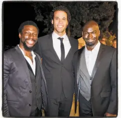  ?? Photos by Catherine Bigelow / Special to The Chronicle ?? “Hamilton” cast members Michael Luwoye (left), Jordan Donica and Isaiah Johnson at the Arts for all Gala at the Napa festival.