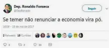  ??  ?? 2017. Em manifestaç­ões no Twitter, em maio do ano passado, novo ministro defendeu a renúncia de Temer