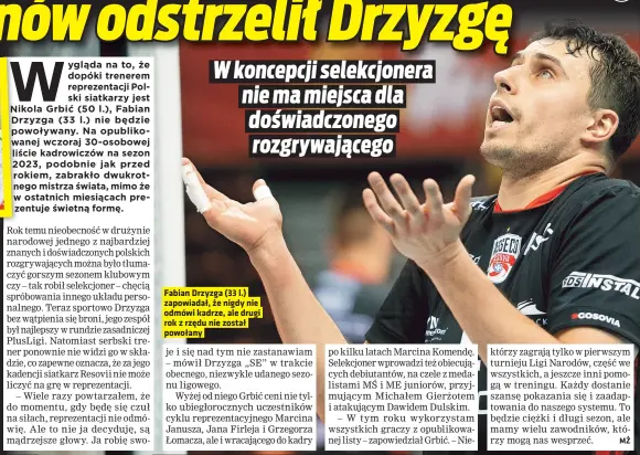  ?? ?? Fabian Drzyzga (33 l.) zapowiadał, ze nigdy nie odmówi kadrze, ale drugi rok z rzedu nie został powołany