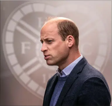  ?? ?? The Duke of Cambridge at Heart of Midlothian FC in Edinburgh during a visit to The Changing Room programme, which was launched by the Scottish Associatio­n for Mental Health in 2018 and is now delivered in football clubs across Scotland.