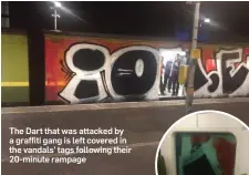  ??  ?? The Dart that was attacked by a graffiti gang is left covered in the vandals’ tags following their 20-minute rampage