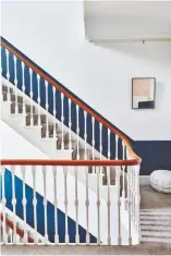  ??  ?? COMMUNAL ENTRANCE Laura renovated the communal entrance for everyone to enjoy, choosing a striking – and practical – deep blue. Lower section of the walls in Stiffkey Blue estate emulsion, £47.95 for 2.5ltr, Farrow & Ball