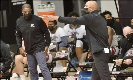  ?? KYLE FRANKO — TRENTONIAN PHOTO ?? Rider coach Kevin Baggett gestures to his team against NJIT during Wednesday afternoon’s game. The Broncs are off to a 1-6 start this season.