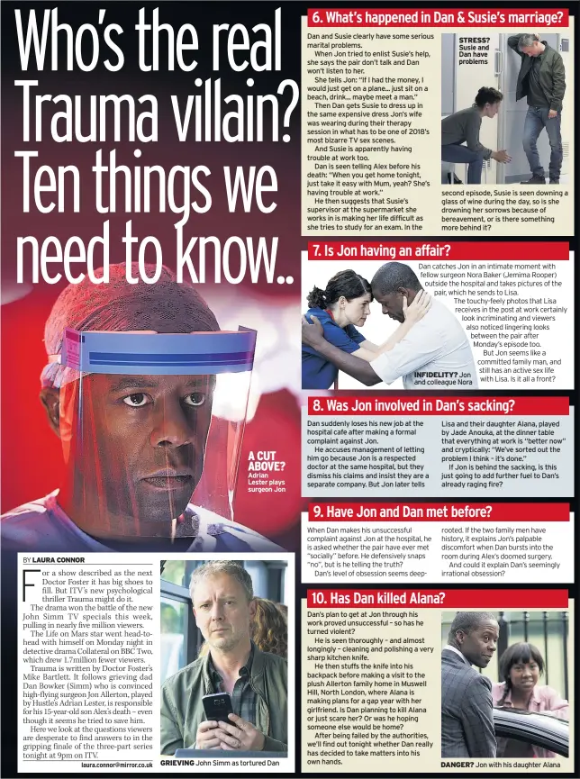  ??  ?? A CUT ABOVE? Adrian Lester plays surgeon Jon GRIEVING John Simm as tortured Dan