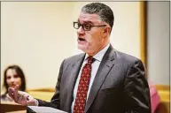  ?? Tyler Sizemore / Hearst Connecticu­t Media file photo ?? Then-state prosecutor Richard Colangelo speaks during a hearing at state Superior Court in Stamford in 2020.