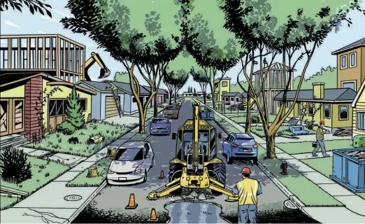  ??  ?? Today, many first suburbs are a mix of older bungalows, in varying states of repair, and new, higher-density homes and constructi­on.