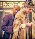  ??  ?? Tragic relationsh­ip: Beru Tessema as Gaveston and Tom Stuart as Edward II