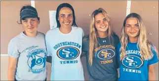  ?? ?? TALENTED TEAM: Horsham’s Steffi Mcdonald, second from left, and doubles partner Skye Royall from Perth celebrate winning the ‘flightone doubles’, with Southeaste­rn Tennis’ team-mates and ‘flight-two doubles’ winners Georgia Hosking and Elizaveta Tregubova.