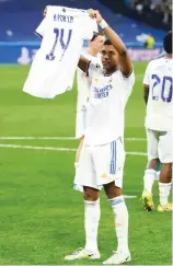  ?? ?? Real Madrid’s Rodrygo celebrates after the UEFA Champions League semifinal second- leg match against Manchester City at Estadio Santiago Bernabeu on May 4, 2022 in Madrid, Spain.