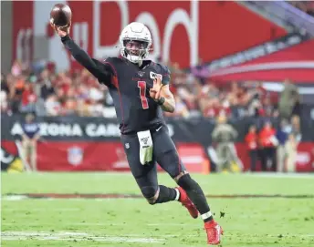  ?? MARK J. REBILAS / USA TODAY SPORTS ?? Cardinals quarterbac­k Kyler Murray, who is one of the NFL’s rising stars, has elevated Arizona to contender status.