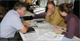  ??  ?? Brendan Whyte and Douglas Taylor from Blackwater with Emma Holland RPS at the public consultati­on day in Wexford Library.