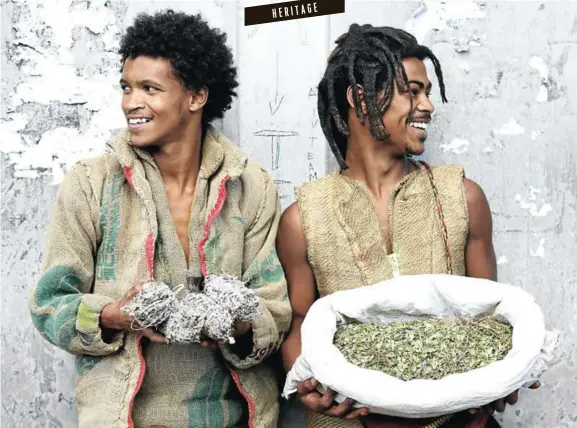  ??  ?? Zebulon, left, and Joseph are Sackcloth People, who wear hessian clothing, live on Table Mountain and harvest and sell indigenous herbs for a living.
Picture:
Esa Alexander