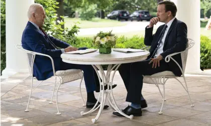  ?? Evan Vucci/AP ?? President Joe Biden meets with Senator Chris Murphy about gun control outside the Oval Office of the White House, on 7 June. Photograph: