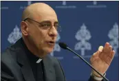  ?? GREGORIO BORGIA — THE ASSOCIATED PRESS ?? The prefect of the Vatican's Dicastery for the Doctrine of the Faith, Cardinal Victor Manuel Fernandez, presents the declaratio­n `Dignitas Infinita' (Infinite Dignity) during a press conference at the Vatican, Monday.