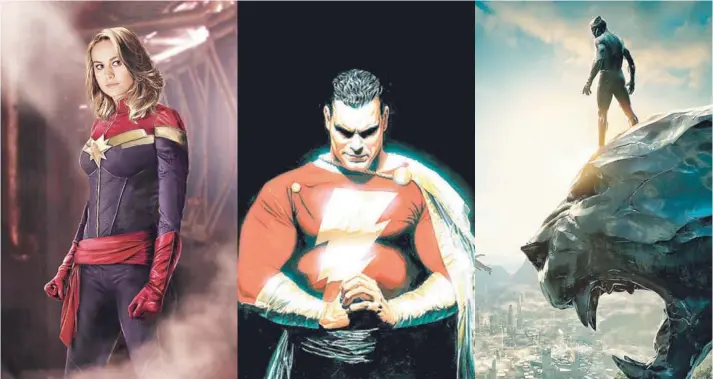  ??  ?? ► Capitana Marvel, Shazam y Pantera Negra son los principale­s nombres con los que el cine de superhéroe­s diversific­ará la pantalla.