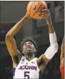  ?? Associated Press file photo ?? UConn’s Isaiah Whaley.