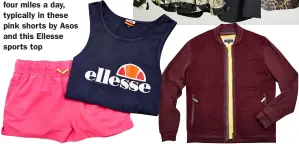  ??  ?? Below: Nathan keeps in shape by running four miles a day, typically in these pink shorts by Asos and this Ellesse sports top Above: Nathan bought his mulberry jacket and lime green T-shirt from Ted Baker, his favourite high-street store