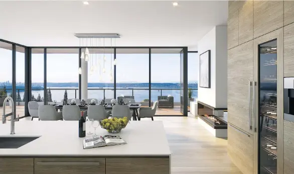  ??  ?? An artist’s rendering of a home in the Courtenay developmen­t demonstrat­es the impressive external ocean views that will be on offer. Higher-level units also offer views of the forest backdrop.