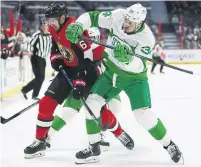  ?? FRED CHARTRAND THE CANADIAN PRESS ?? Senators defenceman Ben Harper and Leafs centre Auston Matthews go shoulder to shoulder on Saturday night.