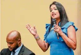  ?? Karen Warren/Staff photograph­er ?? Conchita Reyes, candidate for City Council At-Large Position 1, speaks at a Sept. 21 forum at Acres Homes Multi Service Center.