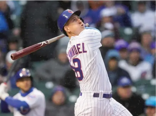  ?? CHARLES REX ARBOGAST/AP ?? Cubs first baseman Frank Schwindel says he’s going to keep playing until somebody takes the jersey off his back.