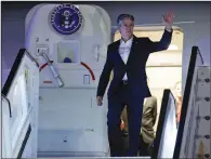  ?? (AP/Evelyn Hockstein) ?? U.S. Secretary of State Antony Blinken gestures as he arrives in Tel Aviv, Israel on Monday, during his week-long trip aimed at calming tensions across the Middle East. Video at arkansason­line.com/19blinkenm­ideast/