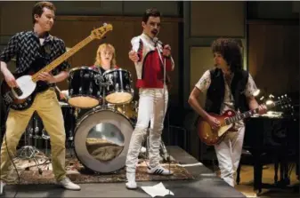  ?? ASSOCIATED PRESS ?? This image released by Twentieth Century Fox shows Joe Mazzello, from left, Ben Hardy, Rami Malek and Gwilym Lee in a scene from “Bohemian Rhapsody.”