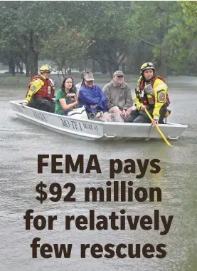  ?? CHARLIE RIEDEL/AP ?? A FEMA rescue team goes to work in Houston after Hurricane Harvey swept into Texas with catastroph­ic wind and rain on Aug. 25.