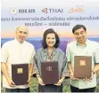  ??  ?? FROM LEFT Mr Piya, Mrs Usanee and Mr Viroj at yesterday’s signing ceremony for the code-sharing agreement.