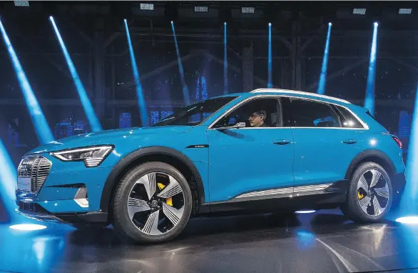  ?? DAVID PAUL MORRIS/BLOOMBERG ?? The new Audi AG e-tron Quattro all-electric sport utility vehicle was unveiled Monday in California and is due to hit showrooms later this year.