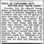  ?? Arkansas Democrat ?? An old newspaper article records local law enforcemen­t efforts during the days of Prohibitio­n.